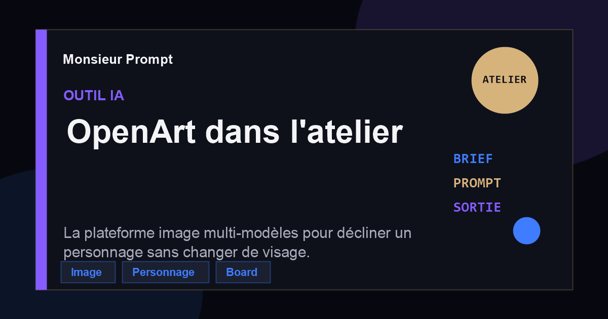 Carte fiche outil OpenArt dans l'atelier image IA