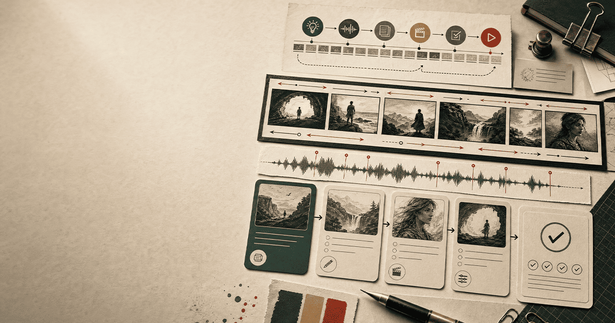 Carte méthode pour créer une vidéo IA avec storyboard
